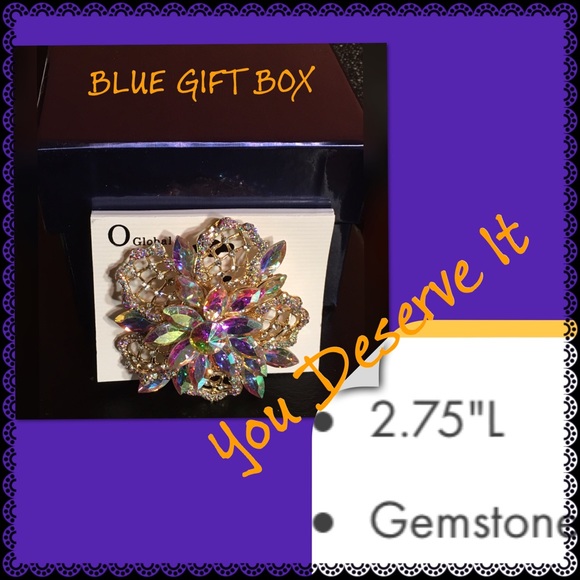 AURORA BOREALIS RHINESTONE GOLD TONE PIN BROOCH - Picture 10 of 10